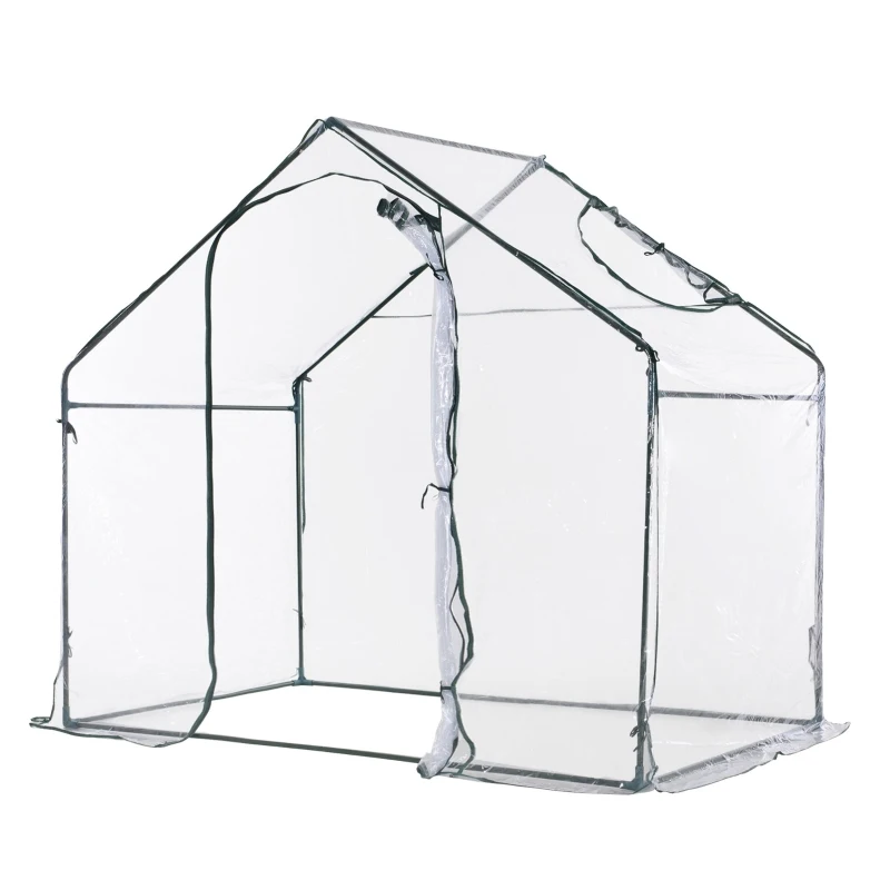 Outsunny 6' x 3' x 5.5' Portable Walk-in Greenhouse, PVC Cover, Steel Frame Garden Hot House, Zipper Door, Top Vent for Flowers, Vegetables, Saplings, Clear