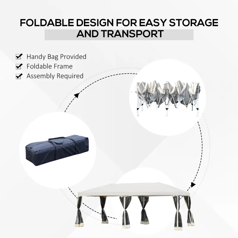 Outsunny 10'x20' Pop Up Party Tent Gazebo Wedding Canopy with 6 Removable Mesh Sidewalls