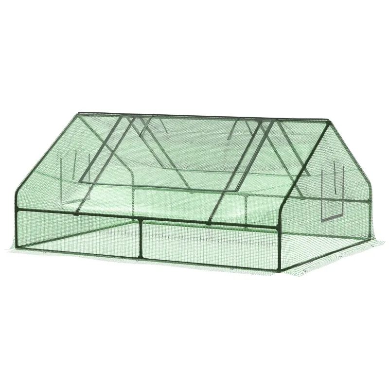 Outsunny 71" x 55" x 32" Mini Tunnel Greenhouse, Garden Planting Shed, Outdoor Flower Planter Warm House with Zipper Windows and Door, Green