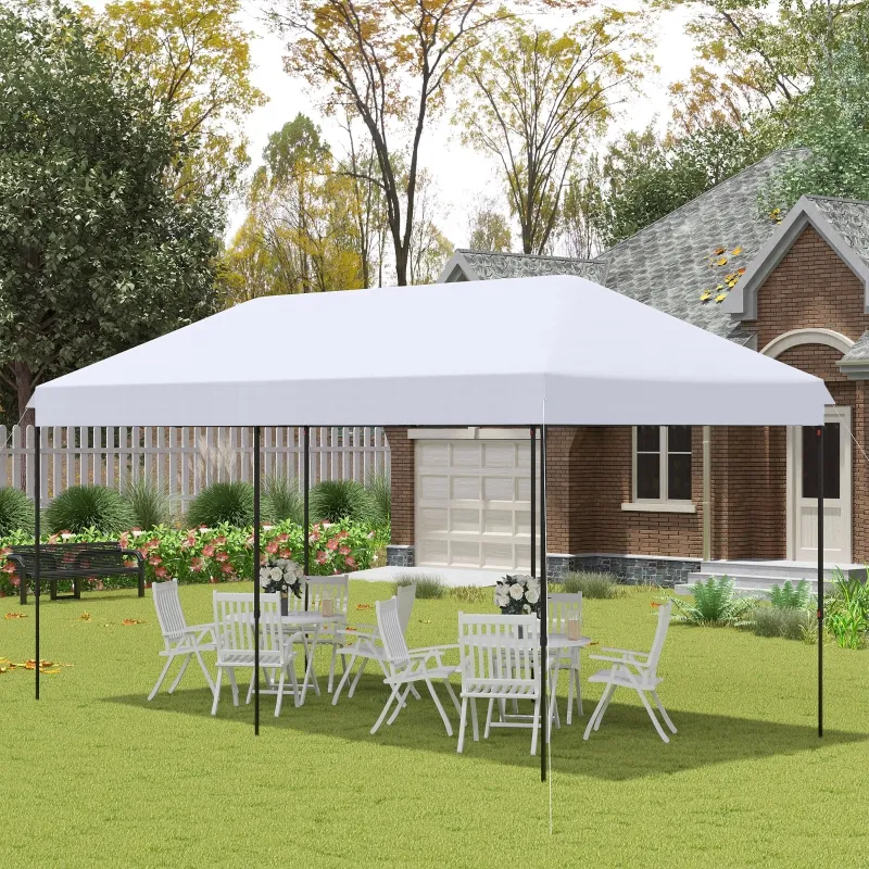 Outsunny 10' x 20' Pop Up Canopy Tent, Instant Sun Shelter, Tents for Parties, Height Adjustable, with Wheeled Carry Bag, for Outdoor, Garden, Patio, White