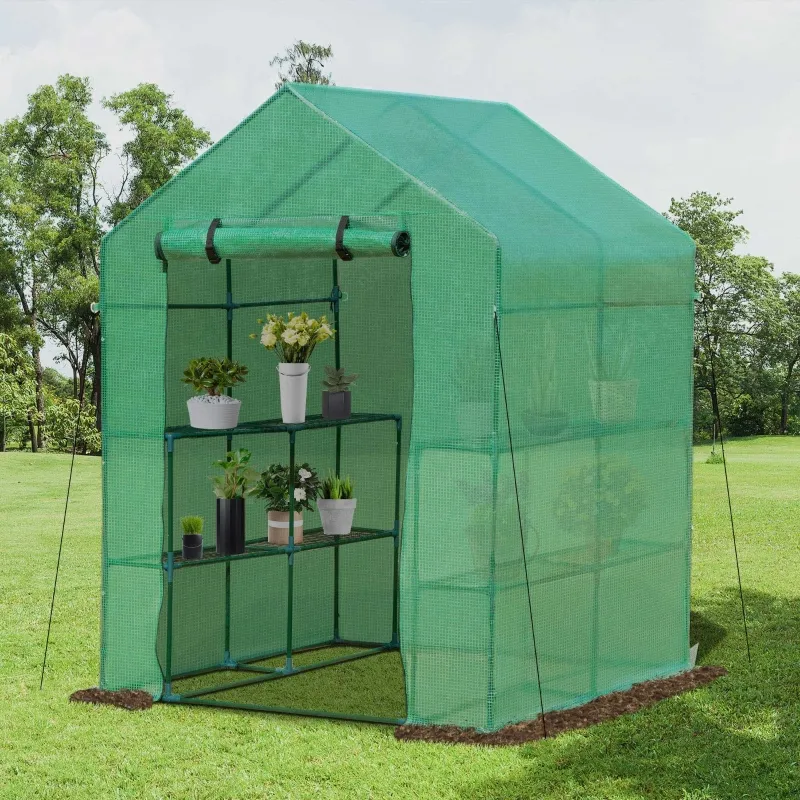 Outsunny 5' x 5' x 6' 2-Tier Shelf Greenhouse for Outdoor Garden Plant & Plant Use with PE Cover & Steel Frame
