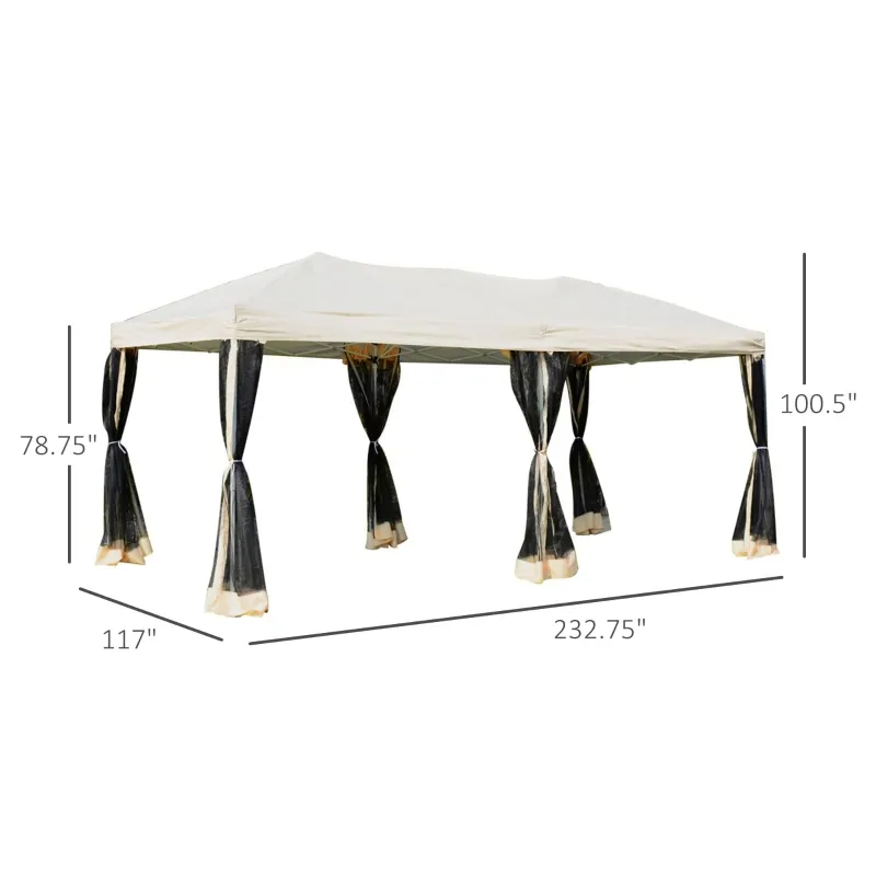 Outsunny 10'x20' Pop Up Party Tent Gazebo Wedding Canopy with 6 Removable Mesh Sidewalls