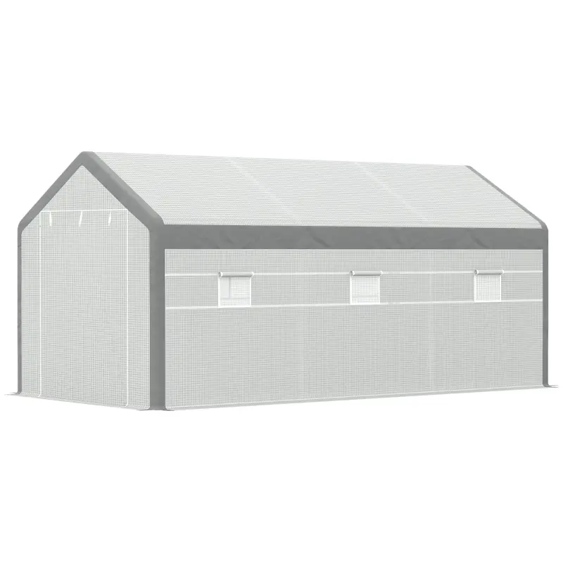 Outsunny 20' L x 10' W x 9' H Large Walk-in Greenhouse with Roll Up Door, 8 Closeable Windows, & Weather PE Cover