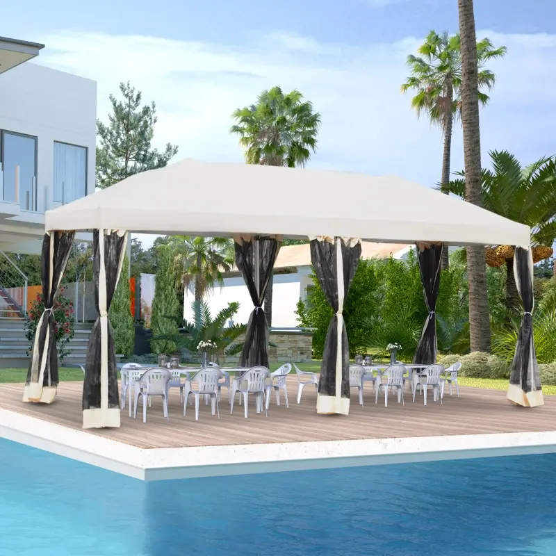 Outsunny 10'x20' Pop Up Party Tent Gazebo Wedding Canopy with 6 Removable Mesh Sidewalls