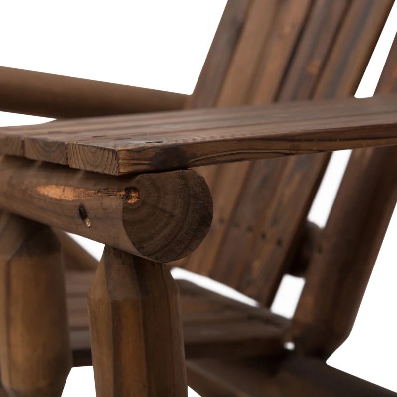 Outsunny Wood Adirondack Patio Chair Bench with Center Coffee Table, Perfect for Lounging and Relaxing Outdoors Carbonized