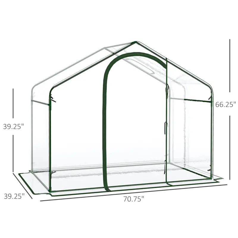 Outsunny 6' x 3' x 5.5' Portable Walk-in Greenhouse, PVC Cover, Steel Frame Garden Hot House, Zipper Door, Top Vent for Flowers, Vegetables, Saplings, Clear
