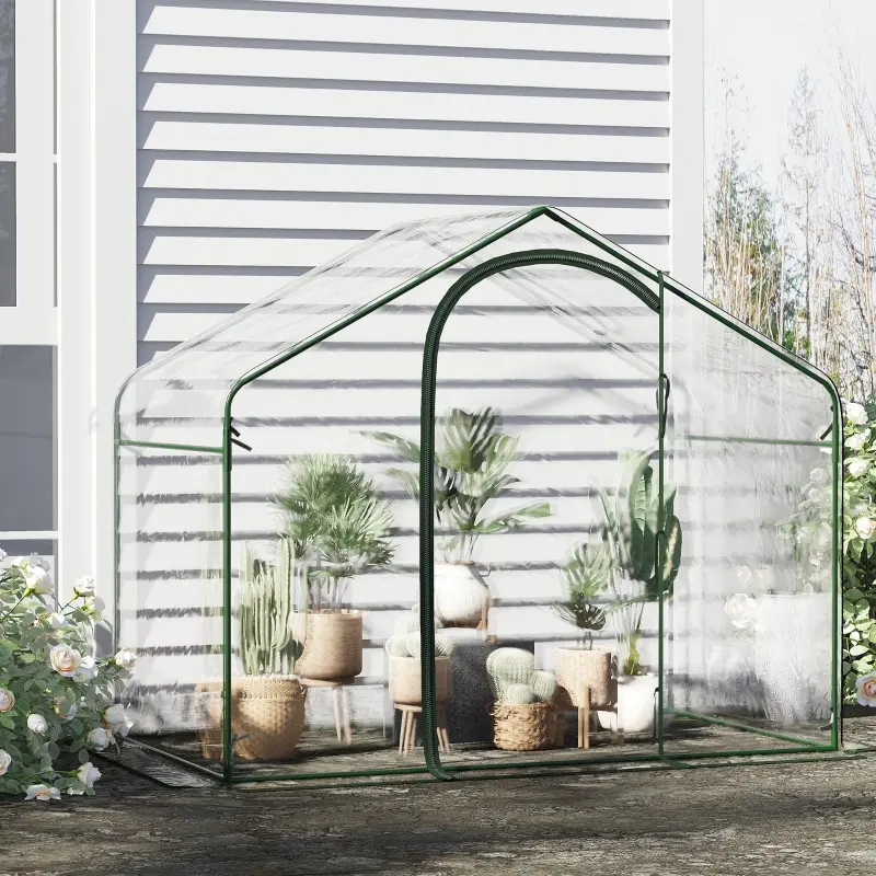 Outsunny 6' x 3' x 5.5' Portable Walk-in Greenhouse, PVC Cover, Steel Frame Garden Hot House, Zipper Door, Top Vent for Flowers, Vegetables, Saplings, Clear