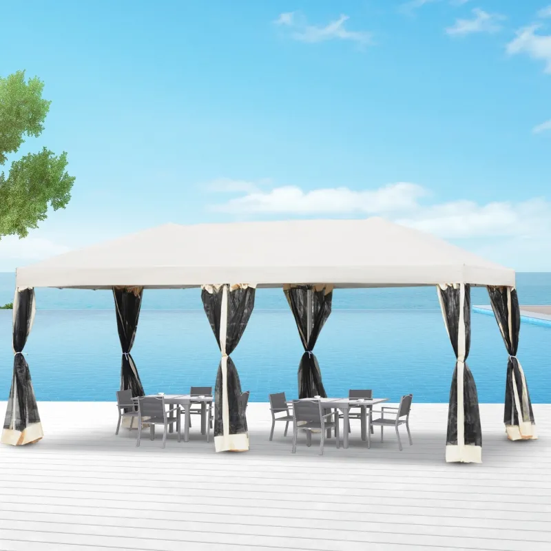 Outsunny 10'x20' Pop Up Party Tent Gazebo Wedding Canopy with 6 Removable Mesh Sidewalls