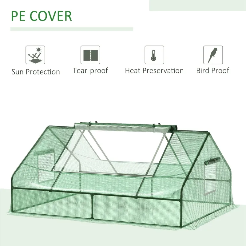Outsunny 71" x 55" x 32" Mini Tunnel Greenhouse, Garden Planting Shed, Outdoor Flower Planter Warm House with Zipper Windows and Door, Green