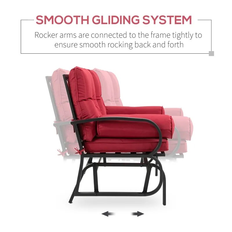 Outsunny 2-Person Outdoor Glider Chair, Patio Double Rocking Loveseat w/ Cushions, Red