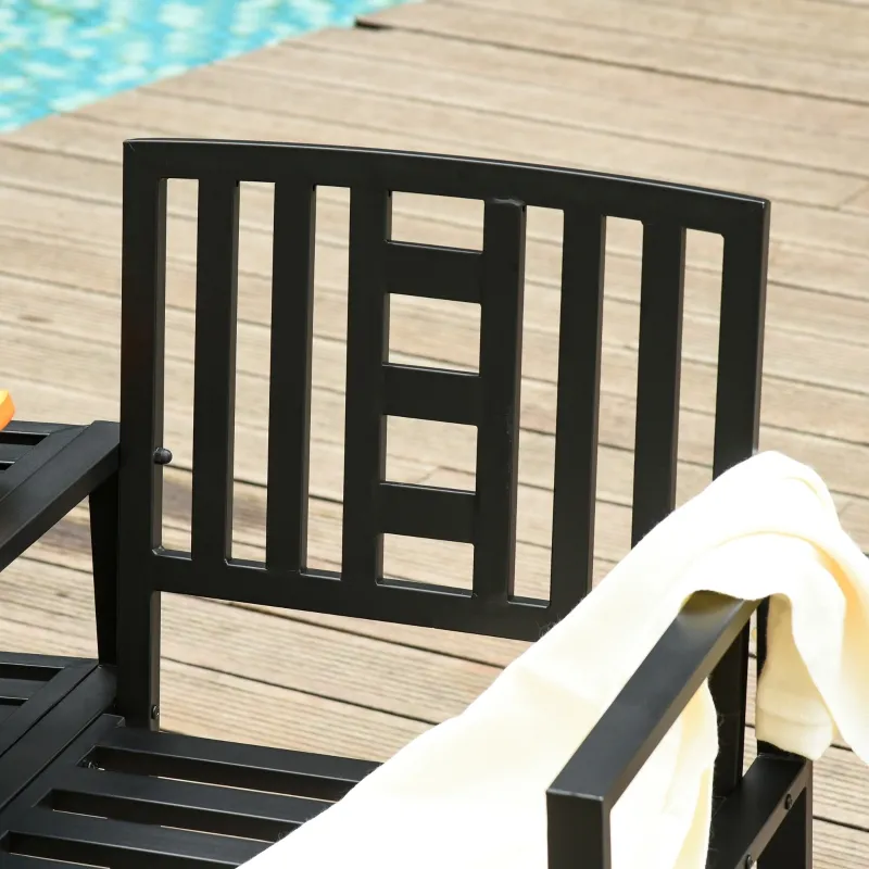 Outsunny Tete-a-Tete Garden Bench with Center Table, Metal Frame, Outdoor 2-Person Loveseat with Armrest for Patio Backyard Porch Black