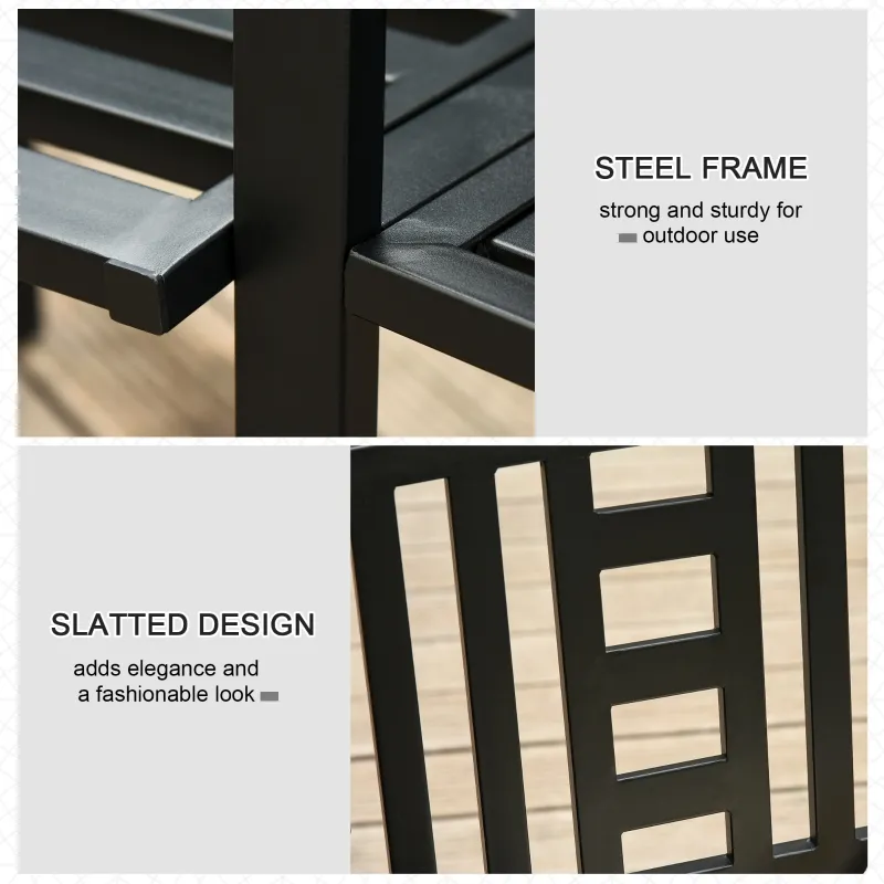 Outsunny Tete-a-Tete Garden Bench with Center Table, Metal Frame, Outdoor 2-Person Loveseat with Armrest for Patio Backyard Porch Black