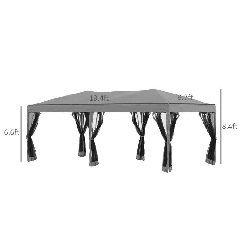 Outsunny 10'x19' Pop Up Party Tent Gazebo Wedding Canopy with 6 Removable Sidewalls, Grey