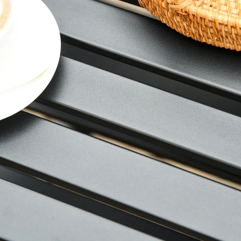 Outsunny Tete-a-Tete Garden Bench with Center Table, Metal Frame, Outdoor 2-Person Loveseat with Armrest for Patio Backyard Porch Black