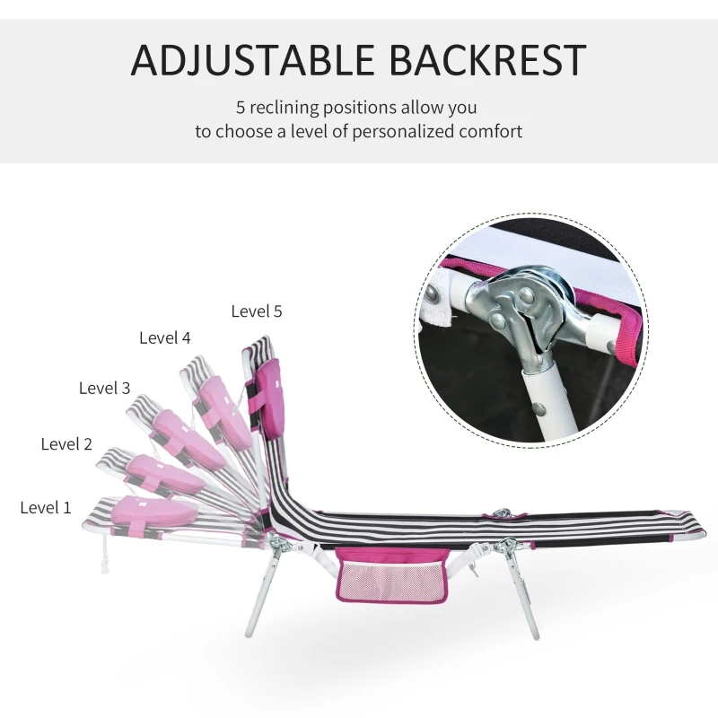 Outsunny 2-Piece Foldable Sun Lounger Reclining Chair with 5-Level Adjustable Back, Pillow, Reading Hole, Side Pocket