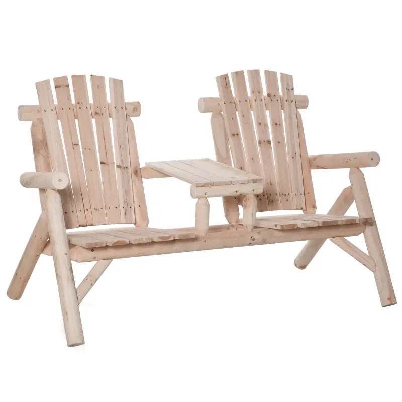 Outsunny Wood Adirondack Patio Chair Bench with Center Coffee Table ...