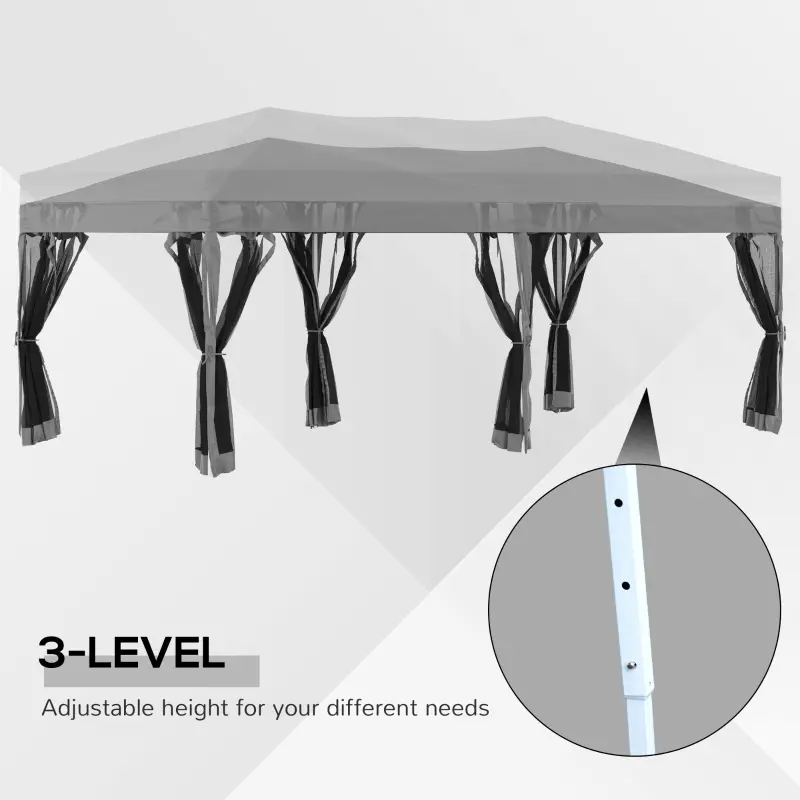 Outsunny 10'x19' Pop Up Party Tent Gazebo Wedding Canopy with 6 Removable Sidewalls, Grey