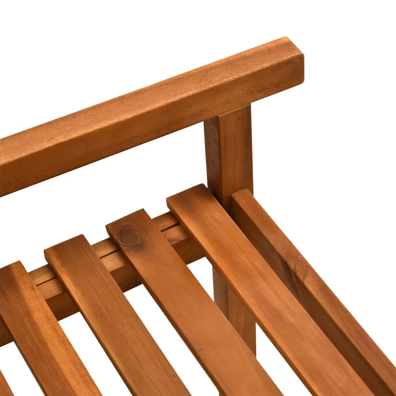 Outsunny Acacia Wood Outdoor Slatted Tete A Tete Bench Chair with Umbrella Hole