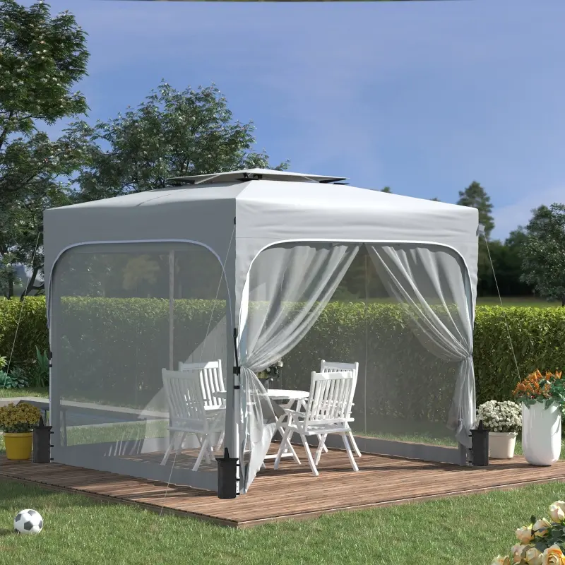 Outsunny Foldable Gazebo Canopy Tent w/ Wheeled Carry Bag, Weight Bags, Mesh Sidewalls