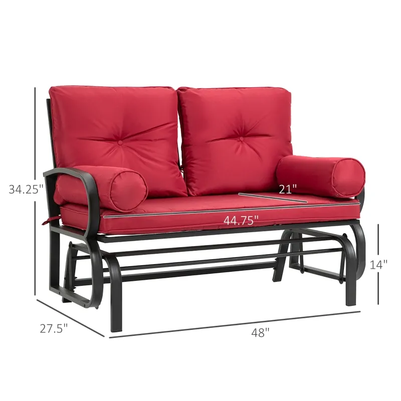 Outsunny 2-Person Outdoor Glider Chair, Patio Double Rocking Loveseat w/ Cushions, Red