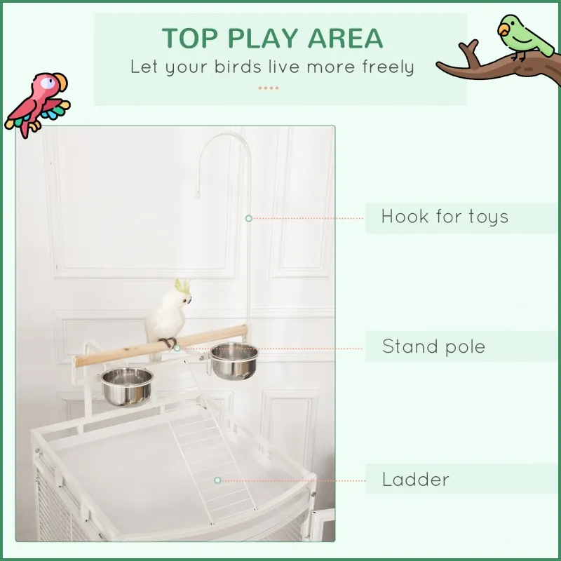 PawHut 54 Inch Bird Cage for Finches, Budgies, Cockatiels, Parrot Cage with Wheels, Bird Feeder Stand, Pull Out Tray, White