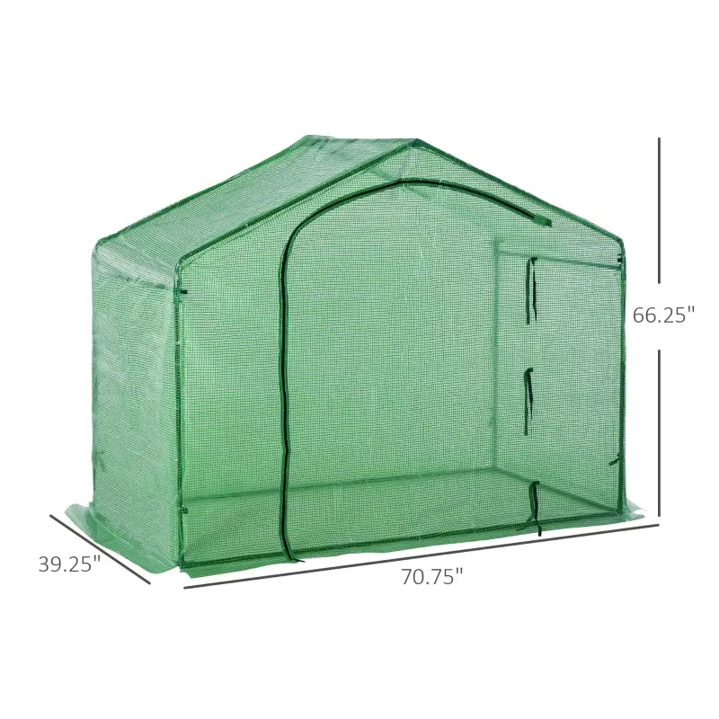 Outsunny 71'' x 39'' x 66'' Walk In Greenhouse Portable Hot House for Plants with Zippered Door and Top Window for Outdoor, Garden, Patio, PE Cover, Green
