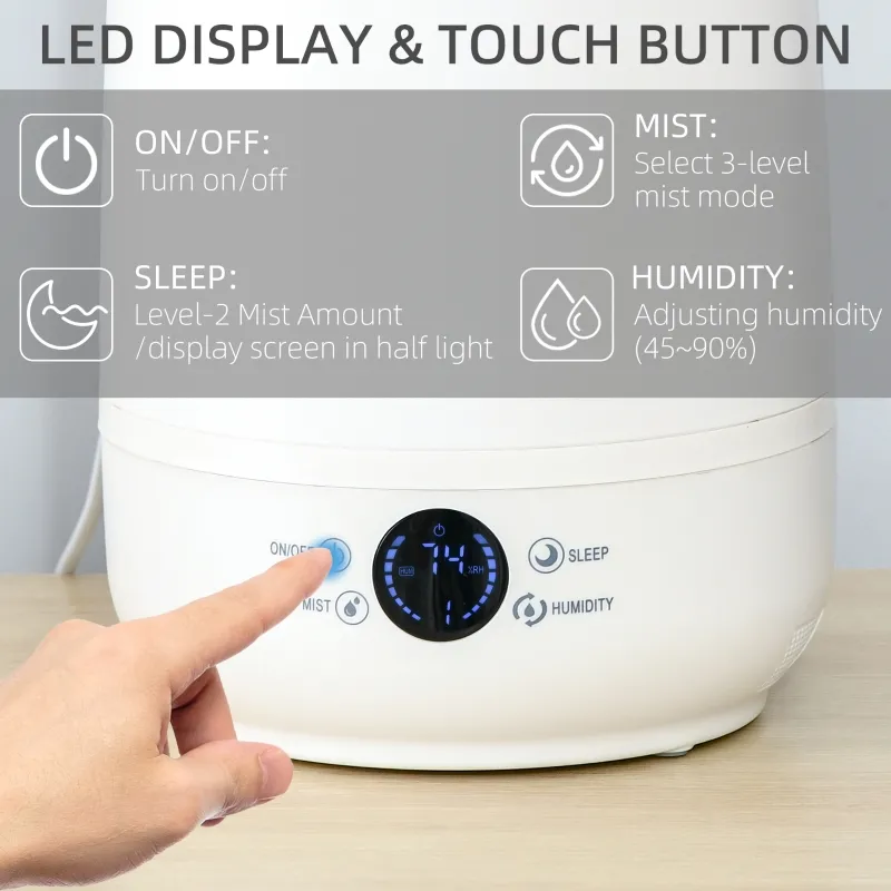 HOMCOM 5L Cool Mist Humidifier, Ultrasonic Quiet Air Humidifiers with Waterless Auto-Off, Sleep Mode, 3 Adjustable Mist Mode and Humidity for Home, Office, Bedroom, Large Room