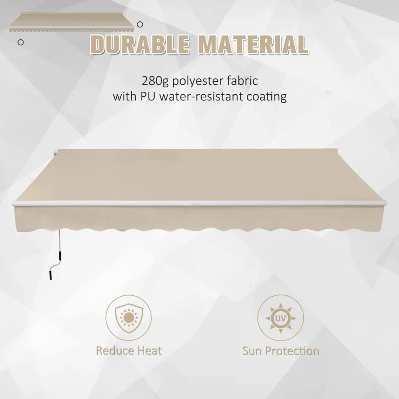 Outsunny 12' x 8' Retractable Awning Patio Awnings Sun Shade Shelter with Manual Crank Handle, 280g/m² UV & Water-Resistant Fabric and Aluminum Frame for Deck, Balcony, Yard, Tan