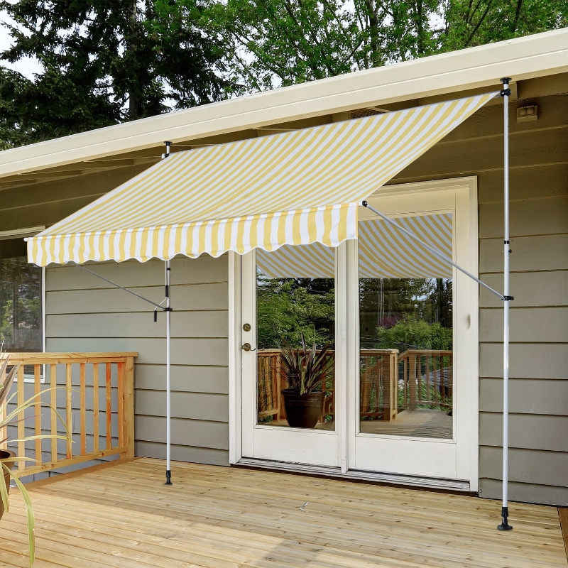 Outsunny 10x5ft Manual Retractable Patio Awning Window Door Sun Shade Deck Canopy Shelter Water Resistant UV Protector, Yellow