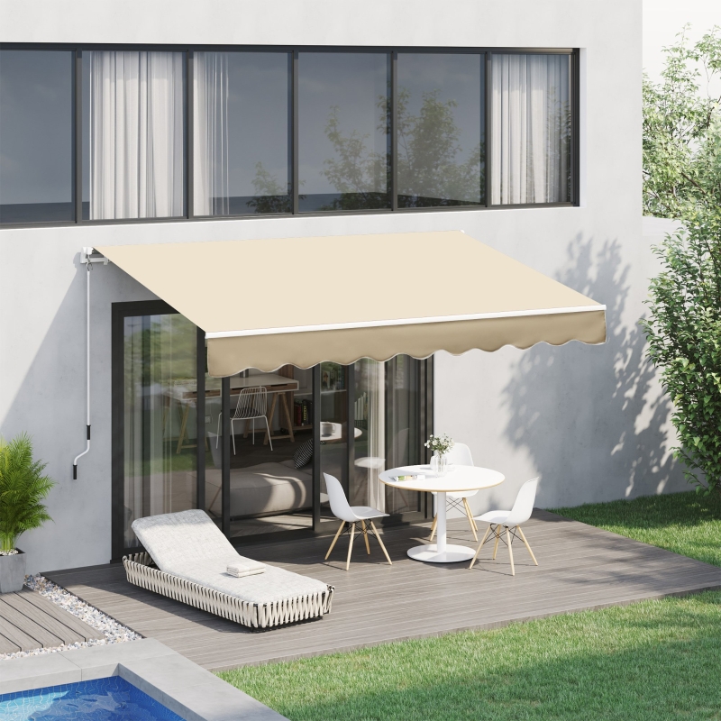 Outsunny 10’x8’ Manual Retractable Waterproof Sun Shade Patio Awning Outdoor Deck Canopy Sheltern Aluminum Frame Beige