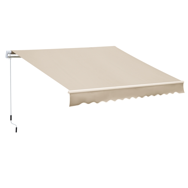 Outsunny 12' x 8' Retractable Awning Patio Awnings Sun Shade Shelter with Manual Crank Handle, 280g/m² UV & Water-Resistant Fabric and Aluminum Frame for Deck, Balcony, Yard, Tan