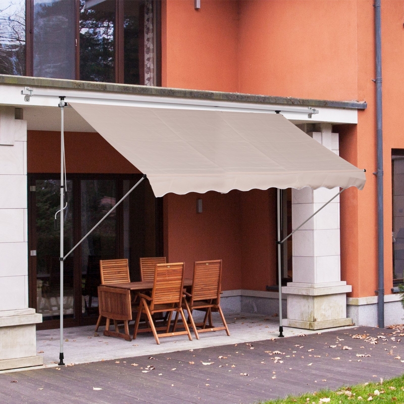 Outsunny Patio Adjust Awning Floor- to-ceiling Retractable Shade UV Protective Beige