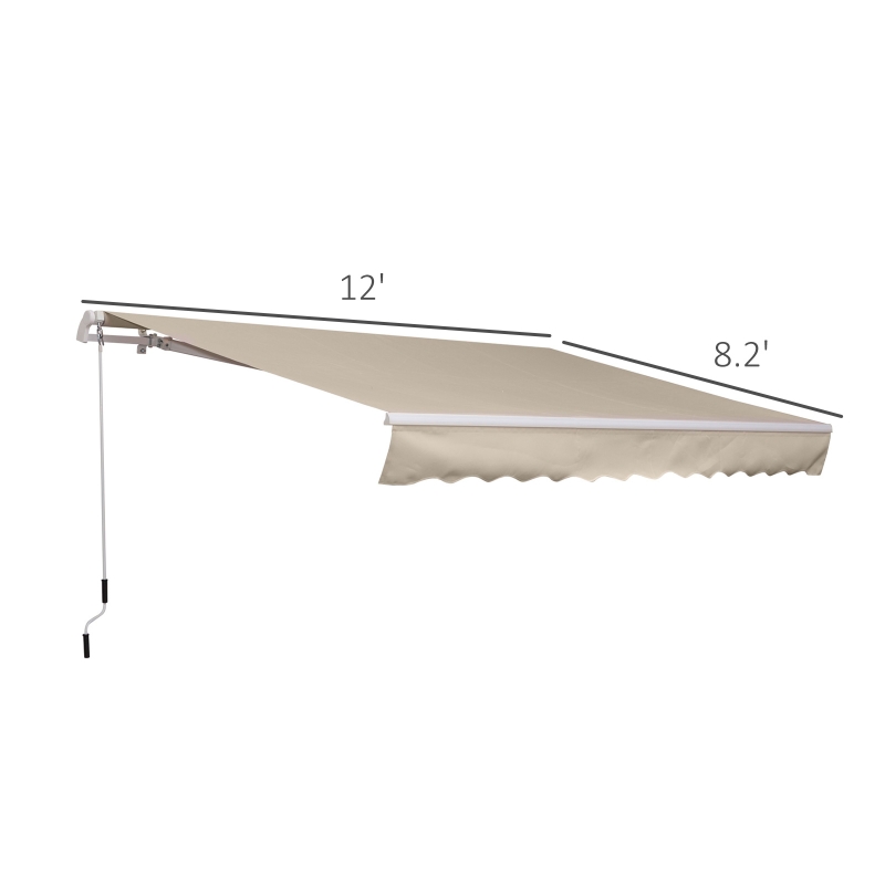 Outsunny 12' x 8' Retractable Awning Patio Awnings Sun Shade Shelter with Manual Crank Handle, 280g/m² UV & Water-Resistant Fabric and Aluminum Frame for Deck, Balcony, Yard, Tan