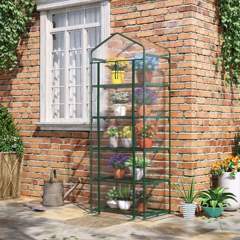 Outsunny 5 Tier Greenhouse Outdoor Flower Stand PVC Cover Portable Shed Metal Frame Transparent 27.25" L x 19.25" W x 76" H