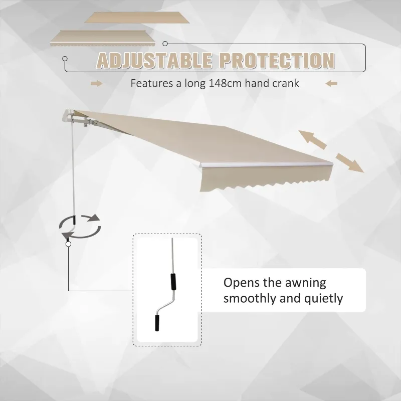 Outsunny 12' x 8' Retractable Awning Patio Awnings Sun Shade Shelter with Manual Crank Handle, 280g/m² UV & Water-Resistant Fabric and Aluminum Frame for Deck, Balcony, Yard, Tan