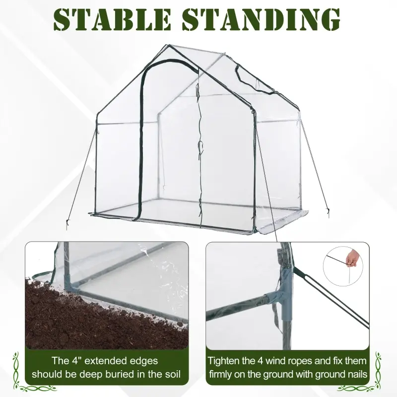 Outsunny 6' x 3' x 5.5' Portable Walk-in Greenhouse, PVC Cover, Steel Frame Garden Hot House, Zipper Door, Top Vent for Flowers, Vegetables, Saplings, Clear