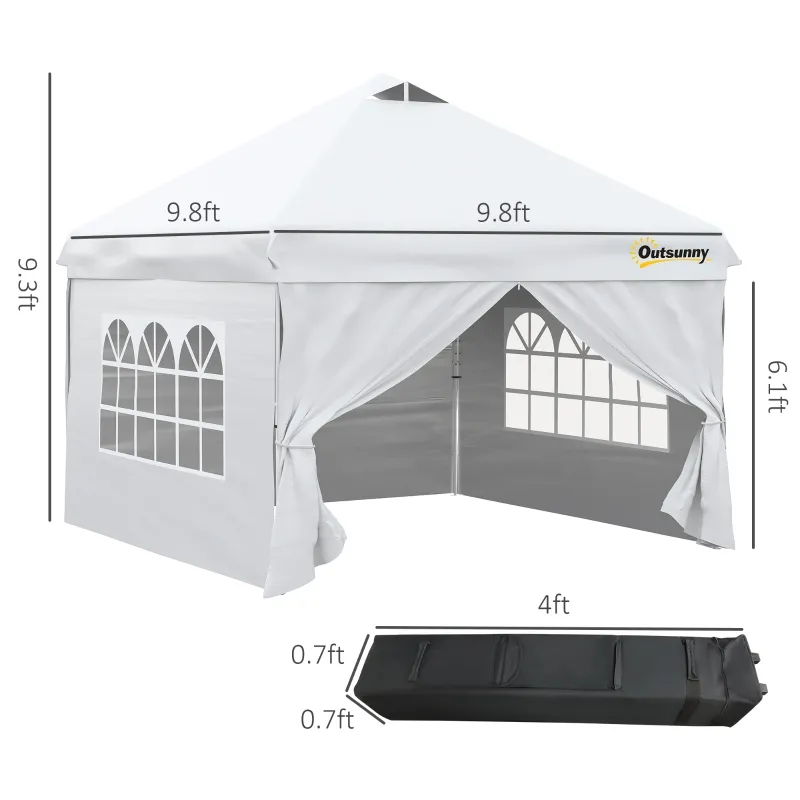 Outsunny 10' x 10' Pop Up Canopy Tent, Instant Sun Shelter, Tents for Parties, with Wheeled Carry Bag, for Outdoor, Garden, Patio, White