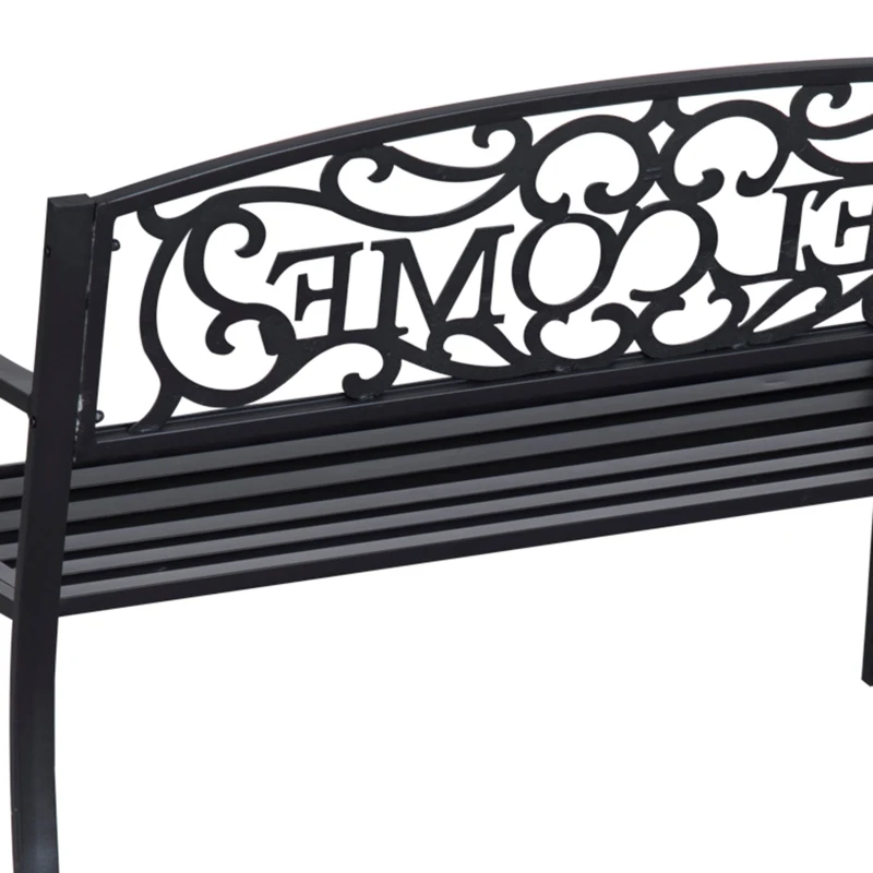 Outsunny 50" 2-Person Garden Bench Loveseat with Cast Iron Decorative Welcome Vines, Outdoor Patio Bench for Backyard, Porch, Entryway