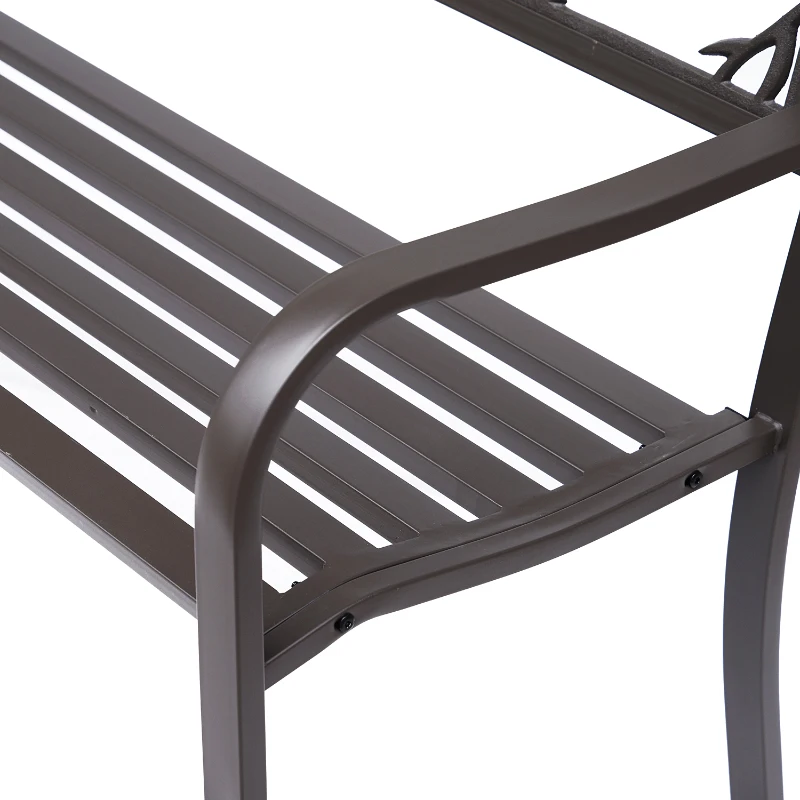 Outsunny 50" Vintage Bird Pattern Garden Cast Iron Patio Bench - Brown