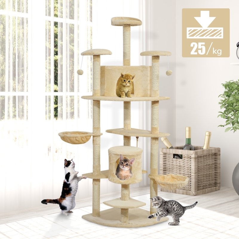 PawHut 79" Scratching Kitten Tree Condo Kitten Scratch Activity Center Toys Beige