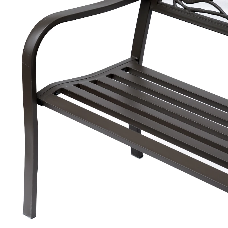 Outsunny 50" Vintage Bird Pattern Garden Cast Iron Patio Bench - Brown
