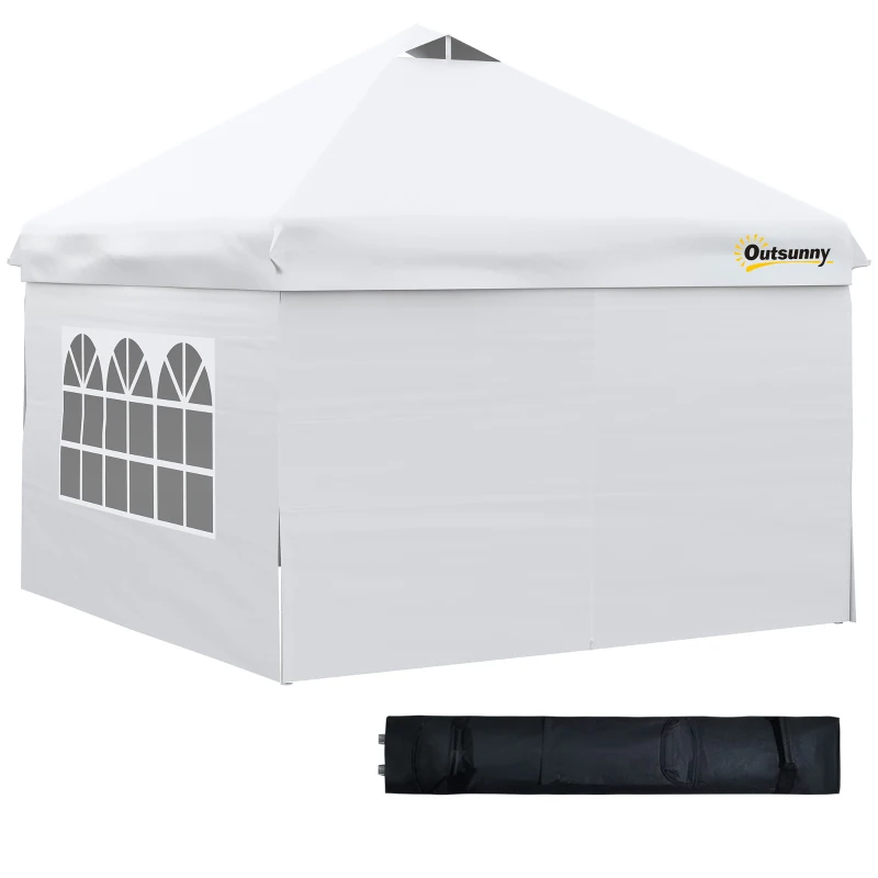 Outsunny 10' x 10' Pop Up Canopy Tent, Instant Sun Shelter, Tents for Parties, with Wheeled Carry Bag, for Outdoor, Garden, Patio, White