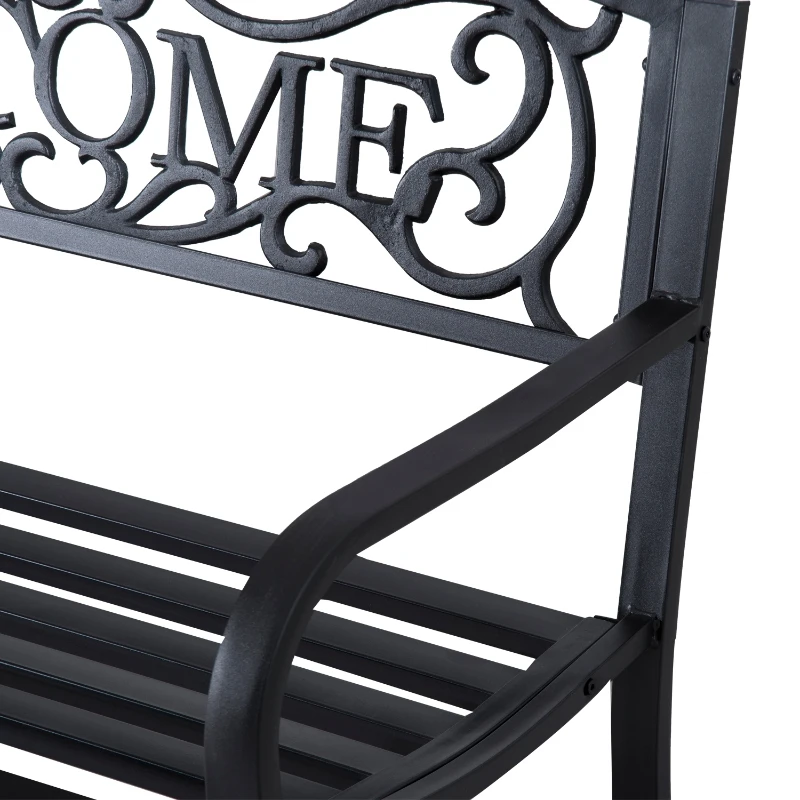 Outsunny 50" 2-Person Garden Bench Loveseat with Cast Iron Decorative Welcome Vines, Outdoor Patio Bench for Backyard, Porch, Entryway