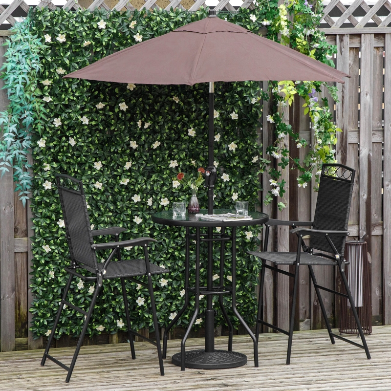 Outsunny 4 Piece Patio Bar Set, Sling Folding Outdoor Furniture with Umbrella for Poolside, Backyard and Garden, Black