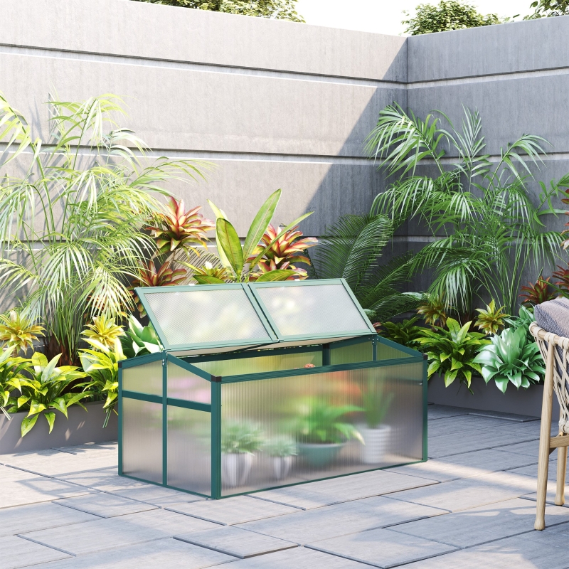 Outsunny 51" Aluminum Vented Cold Frame Greenhouse with Adjustable Open Roof Garden Raised Plant Bed Easy Access Plant Protector