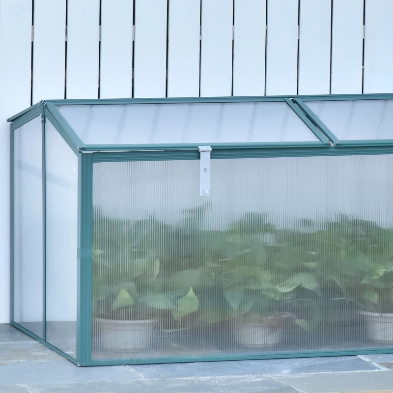 Outsunny Aluminium Cold Frame Greenhouse Garden Portable Raised Planter with Openable Top for Indoor, Outdoor, Flowers, Vegetables, Plants, 51" x 28" x 24"