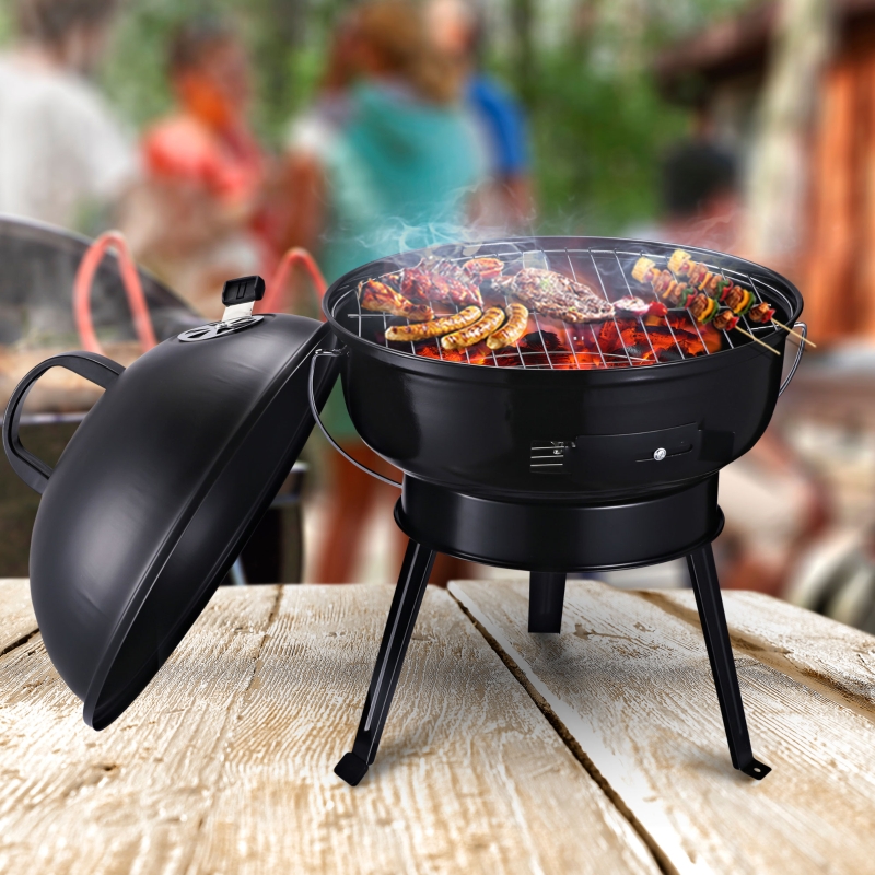 Outsunny Outdoor Portable Charcoal Grill BBQ Garden w/ Handle Black