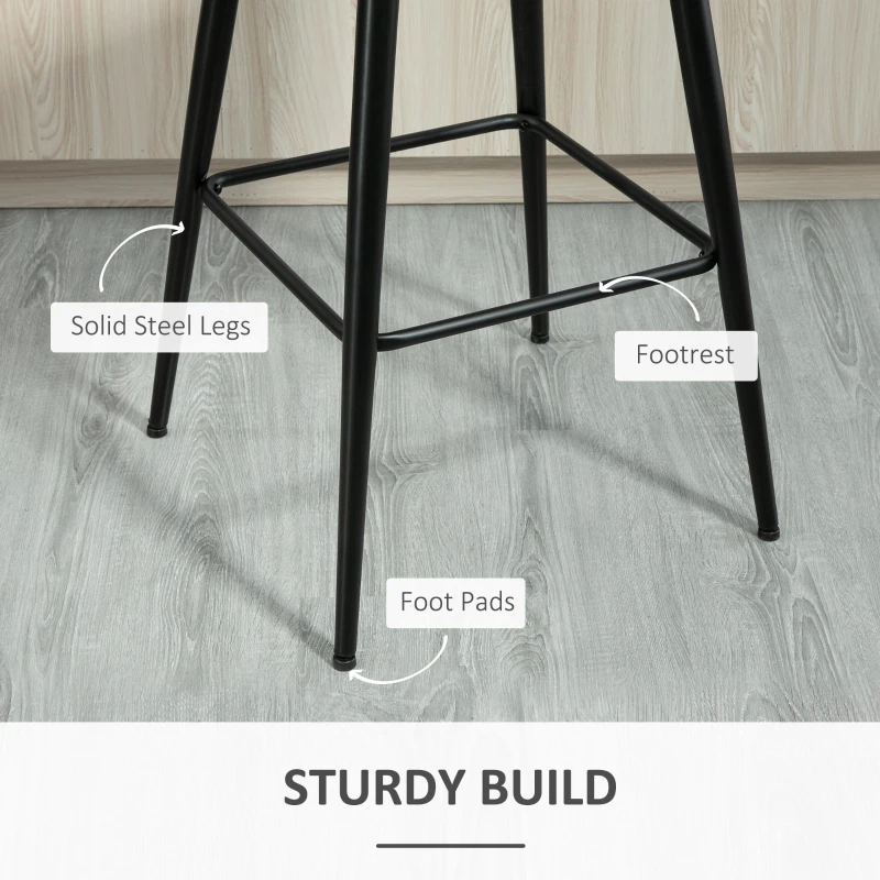 HOMCOM Fabric Bar stools Set of 2, 29.5" Pub Height Chairs with Steel Legs, Backrest for Kitchen Counter, Dining Room, Bistro Table, Grey