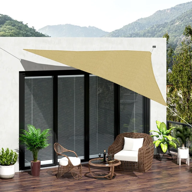 Outsunny Triangle 10' Canopy Sun Sail Shade Garden Cover UV Protector Outdoor Patio Pelouse Abri avec sac de transport Sable