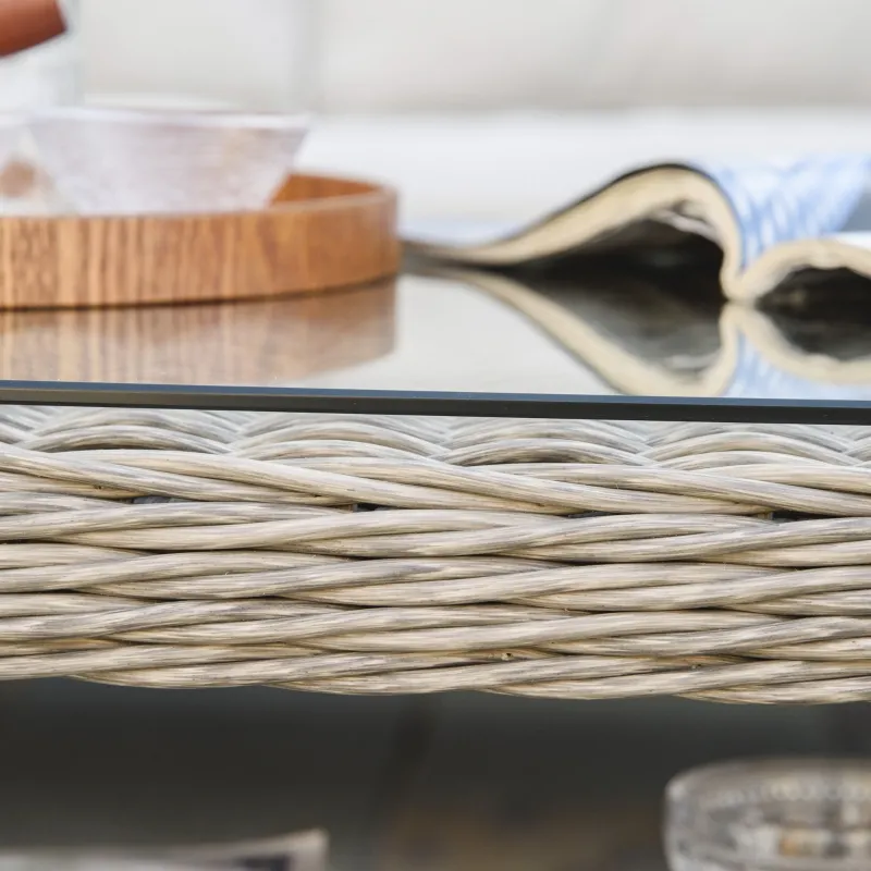 Outsunny 4pc Outdoor Patio Furniture Set, 2 Rattan Chairs, 1 PE Wicker Loveseat Sofa, 1 Center Coffee Table w/ Tempered Glass Table-Top, Soft Cushions for Garden, Cream White